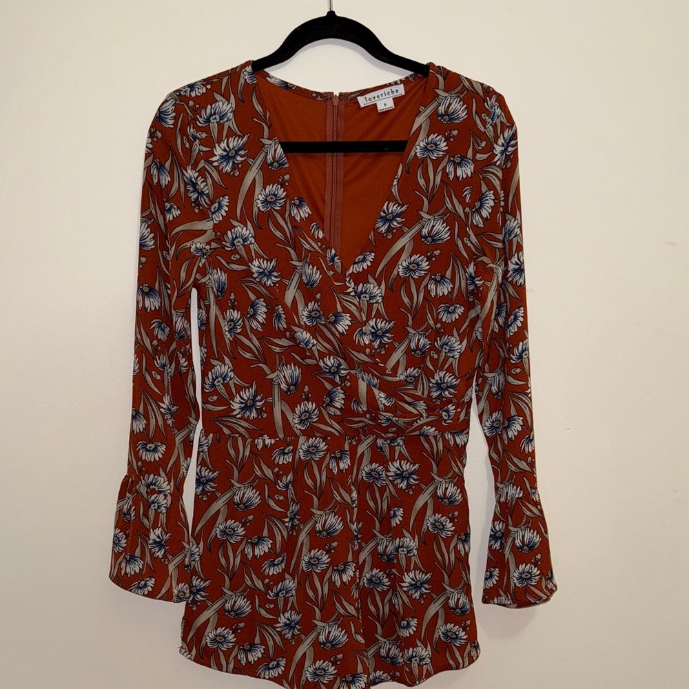 Love Riche Terracotta Floral Wrap Blouse